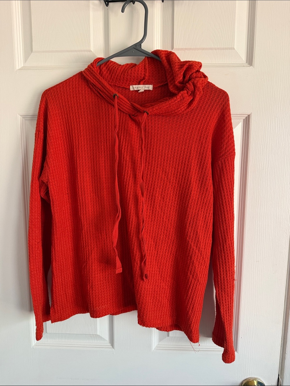 Copper Key Vibrant Orange Waffle Drawstring Sweater
